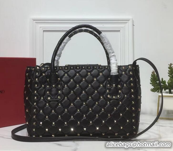 Top Design Valentino Rockstud Spike Flap Shopping Tote Bag 523012 Black 2019 