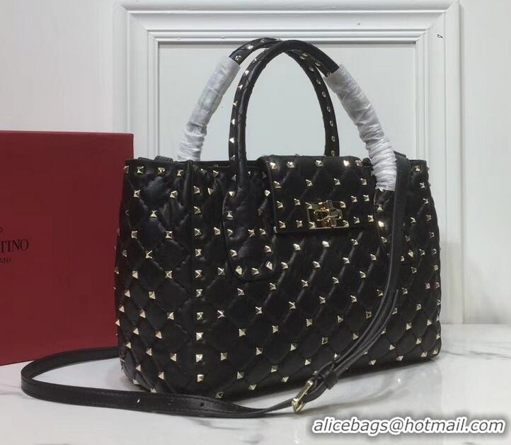 Top Design Valentino Rockstud Spike Flap Shopping Tote Bag 523012 Black 2019 