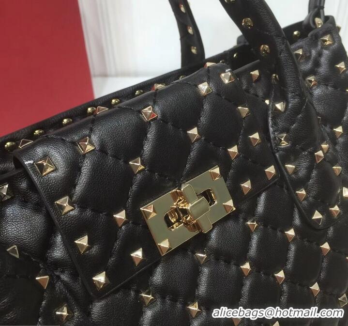 Top Design Valentino Rockstud Spike Flap Shopping Tote Bag 523012 Black 2019 