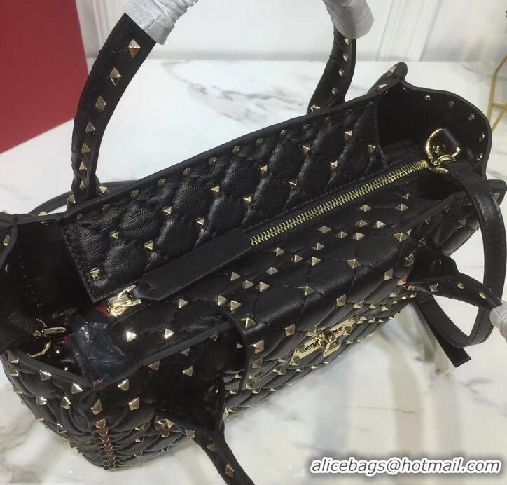 Top Design Valentino Rockstud Spike Flap Shopping Tote Bag 523012 Black 2019 