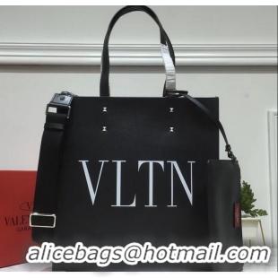 Promotional Valentino Calfskin VLTN Shopping Tote Bag 952314 Black