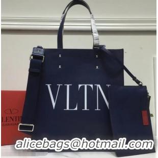 Discount Valentino Calfskin VLTN Shopping Tote Bag 952314 Blue