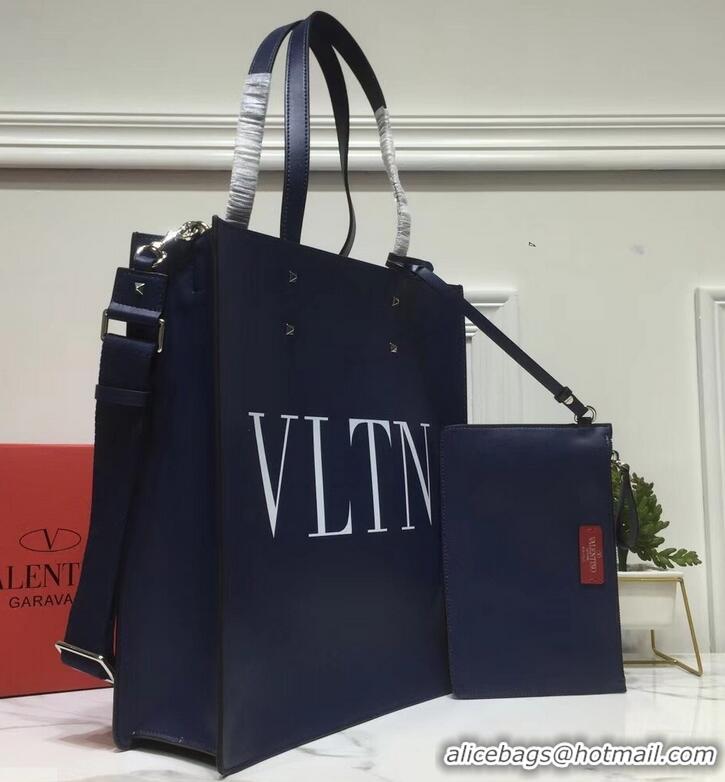 Discount Valentino Calfskin VLTN Shopping Tote Bag 952314 Blue