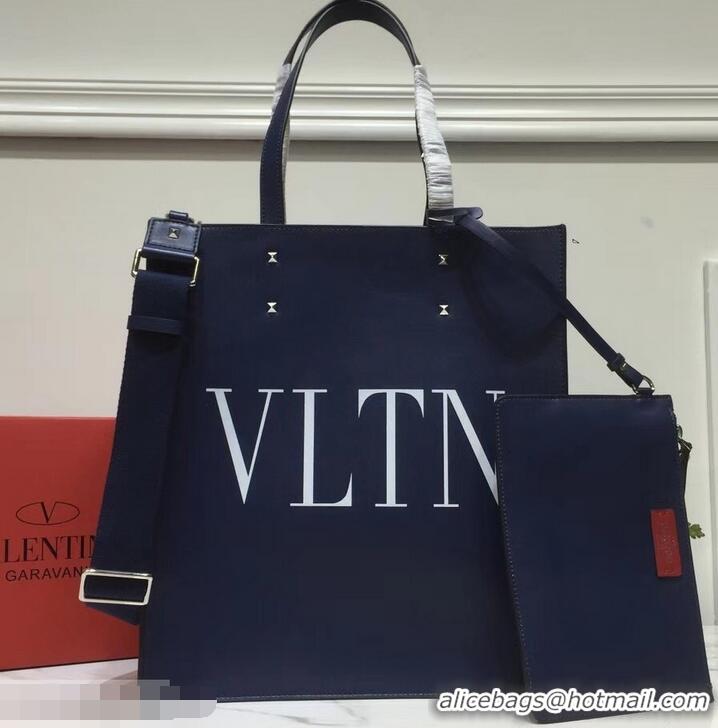 Discount Valentino Calfskin VLTN Shopping Tote Bag 952314 Blue