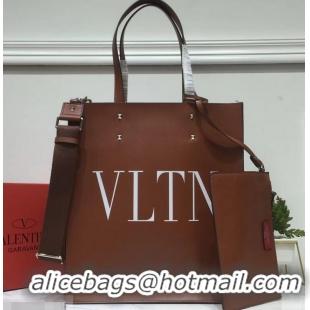 Affordable Price Valentino Calfskin VLTN Shopping Tote Bag 952314 Brown