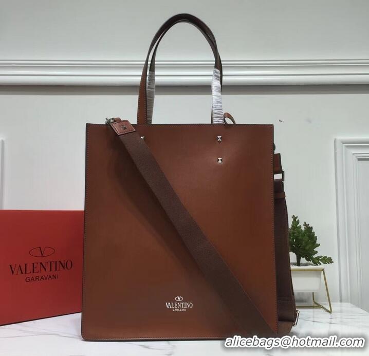 Affordable Price Valentino Calfskin VLTN Shopping Tote Bag 952314 Brown