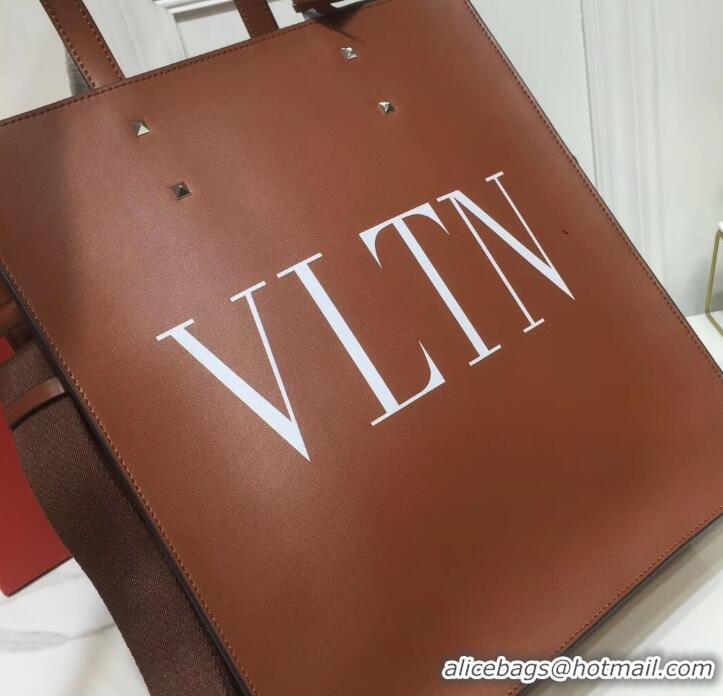 Affordable Price Valentino Calfskin VLTN Shopping Tote Bag 952314 Brown