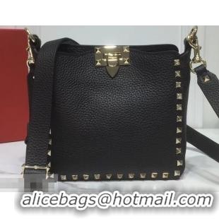 Shop Duplicate Valentino Mini Rockstud Hobo Bag 50029 in Grainy Leather Black