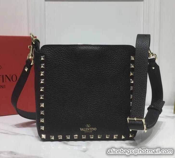 Shop Duplicate Valentino Mini Rockstud Hobo Bag 50029 in Grainy Leather Black