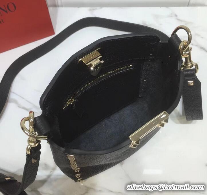 Shop Duplicate Valentino Mini Rockstud Hobo Bag 50029 in Grainy Leather Black