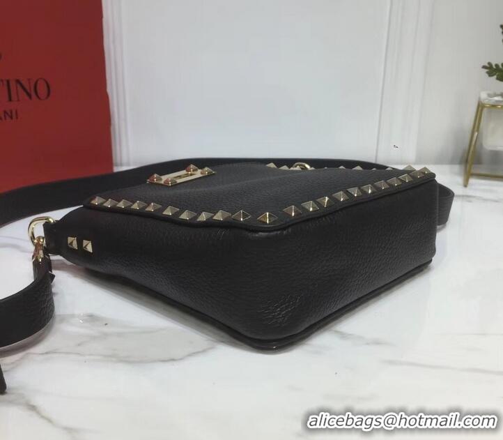 Shop Duplicate Valentino Mini Rockstud Hobo Bag 50029 in Grainy Leather Black