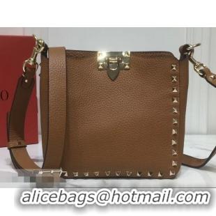 Good Product Valentino Mini Rockstud Hobo Bag 50029 in Grainy Leather Brown