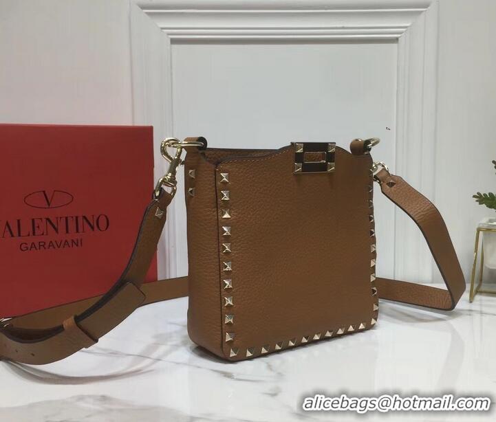 Good Product Valentino Mini Rockstud Hobo Bag 50029 in Grainy Leather Brown