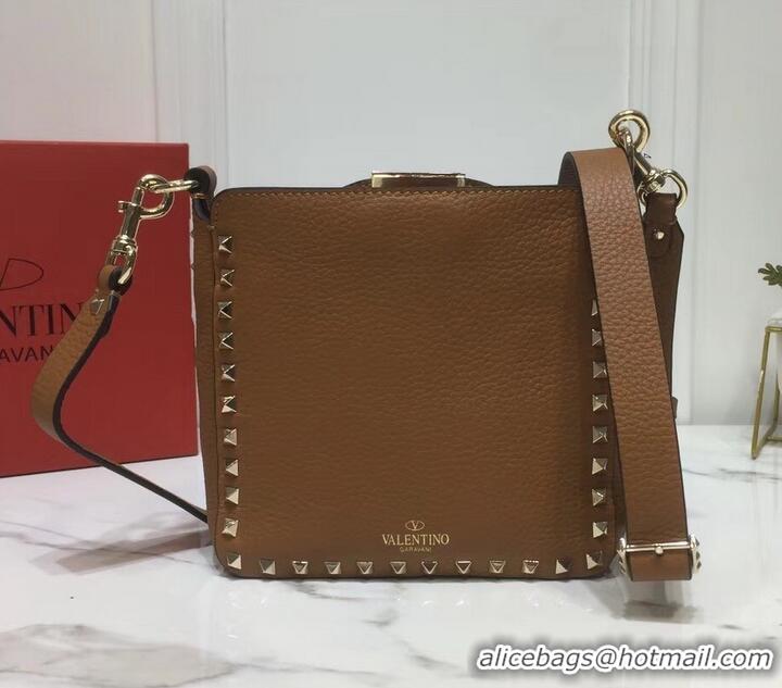 Good Product Valentino Mini Rockstud Hobo Bag 50029 in Grainy Leather Brown