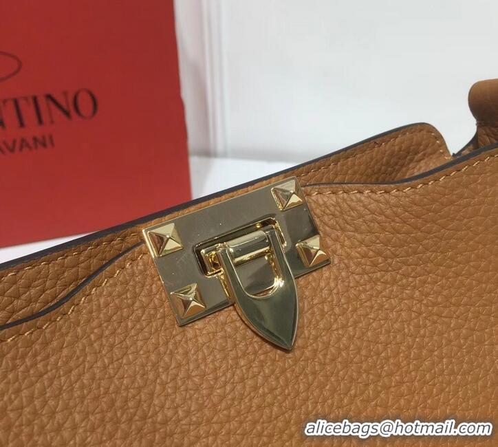 Good Product Valentino Mini Rockstud Hobo Bag 50029 in Grainy Leather Brown