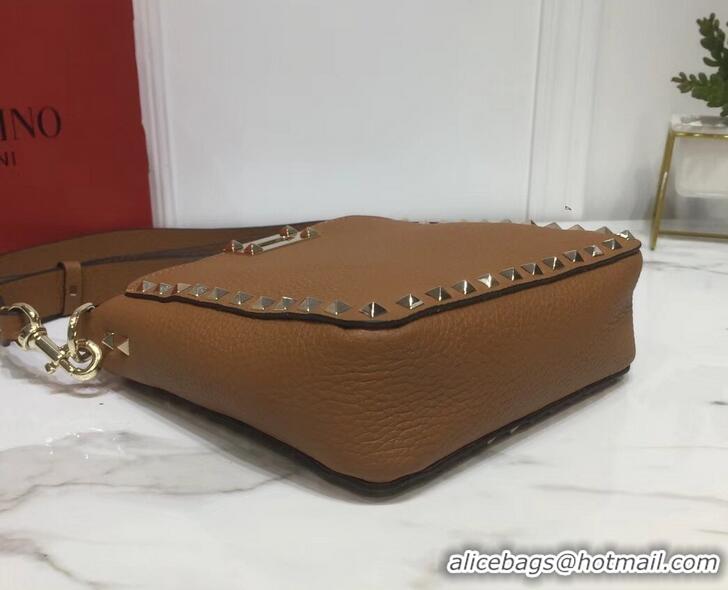 Good Product Valentino Mini Rockstud Hobo Bag 50029 in Grainy Leather Brown