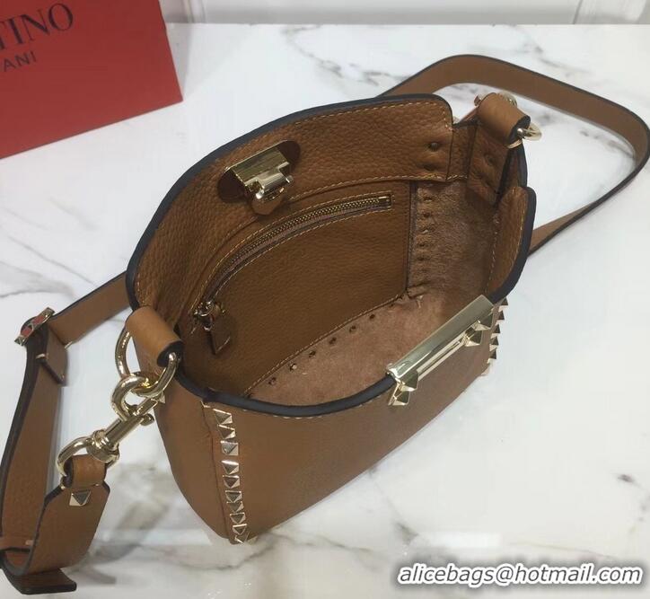 Good Product Valentino Mini Rockstud Hobo Bag 50029 in Grainy Leather Brown