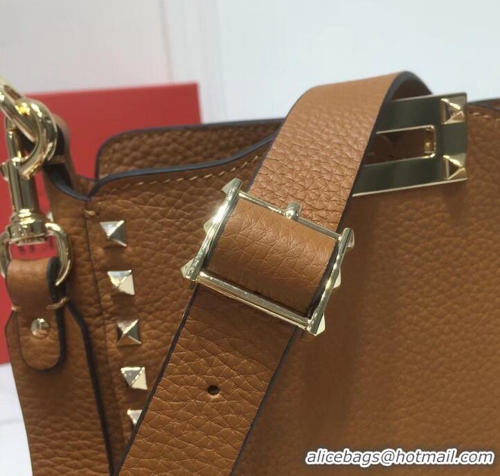 Good Product Valentino Mini Rockstud Hobo Bag 50029 in Grainy Leather Brown