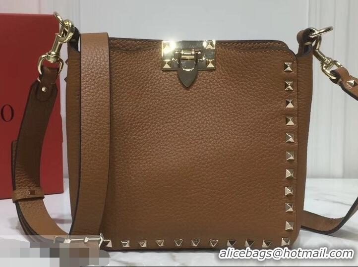 Good Product Valentino Mini Rockstud Hobo Bag 50029 in Grainy Leather Brown