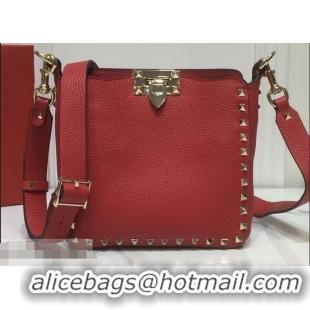 Trendy Design Valentino Mini Rockstud Hobo Bag 50029 in Grainy Leather Red