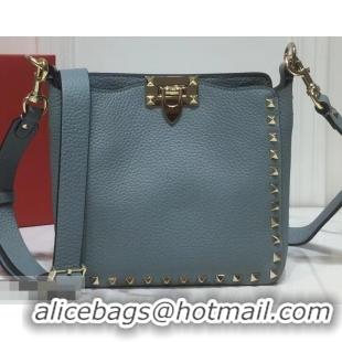 Best Quality Valentino Mini Rockstud Hobo Bag 50029 in Grainy Leather Baby Blue