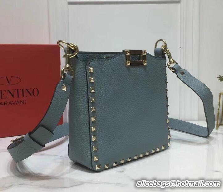 Best Quality Valentino Mini Rockstud Hobo Bag 50029 in Grainy Leather Baby Blue