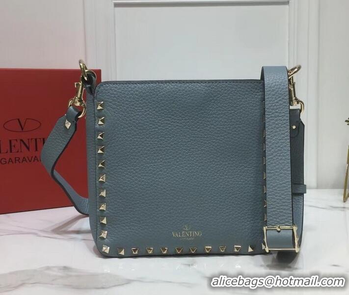 Best Quality Valentino Mini Rockstud Hobo Bag 50029 in Grainy Leather Baby Blue