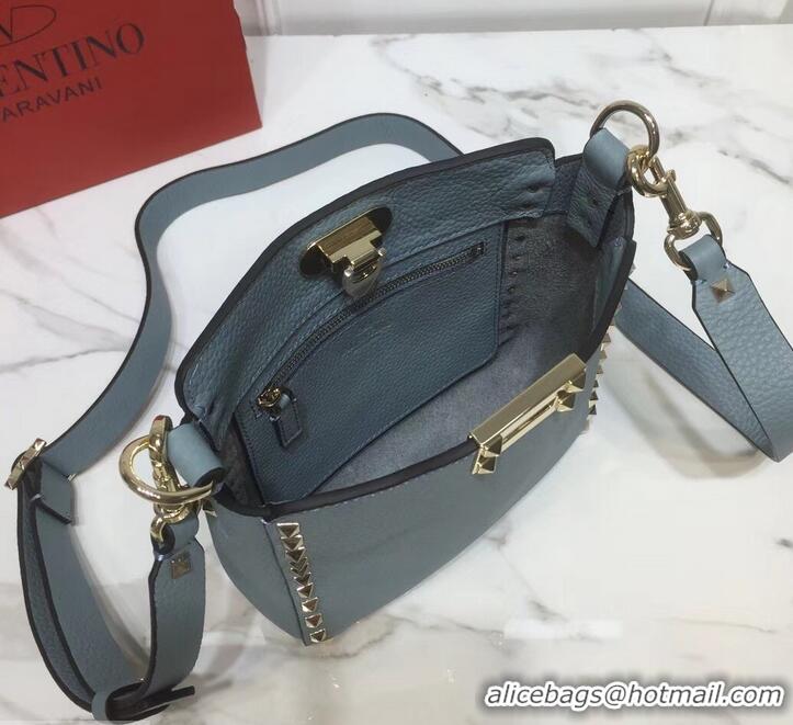 Best Quality Valentino Mini Rockstud Hobo Bag 50029 in Grainy Leather Baby Blue