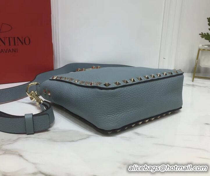 Best Quality Valentino Mini Rockstud Hobo Bag 50029 in Grainy Leather Baby Blue