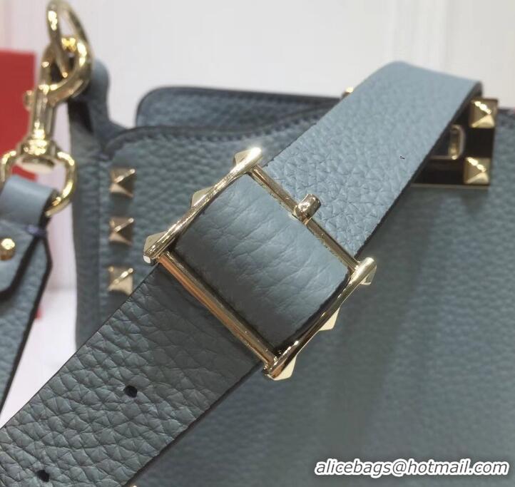 Best Quality Valentino Mini Rockstud Hobo Bag 50029 in Grainy Leather Baby Blue