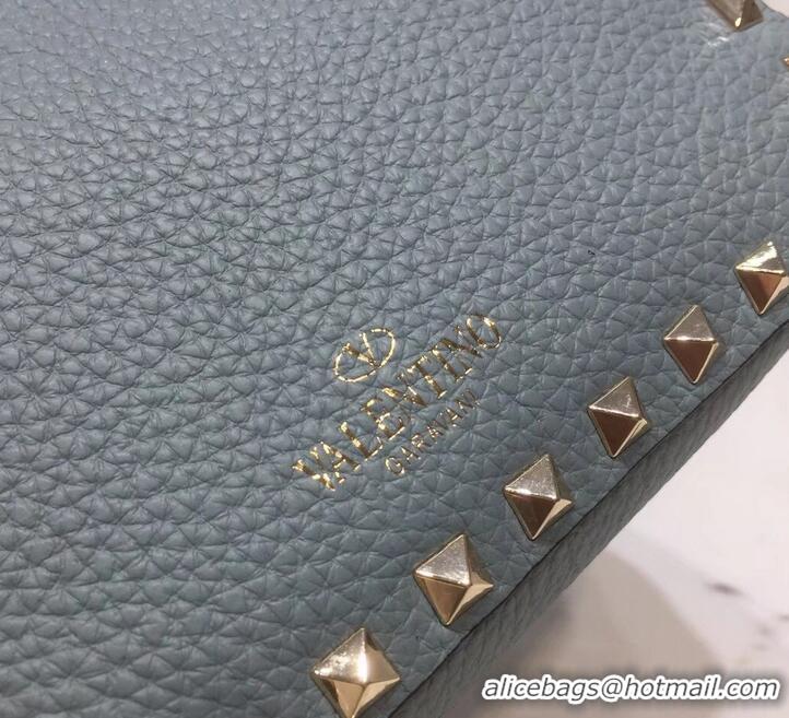 Best Quality Valentino Mini Rockstud Hobo Bag 50029 in Grainy Leather Baby Blue