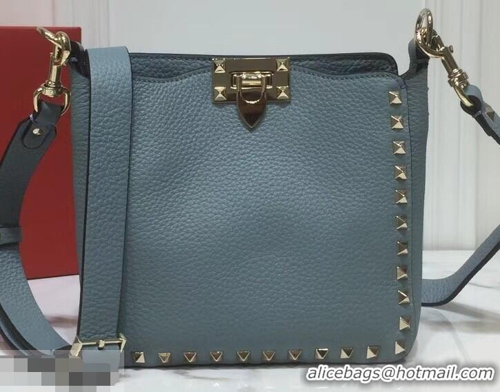 Best Quality Valentino Mini Rockstud Hobo Bag 50029 in Grainy Leather Baby Blue