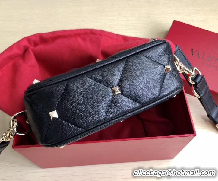 Popular Style Valentino Small Boomstud Crossbody Camera Case Bag 0103 Black 2019 