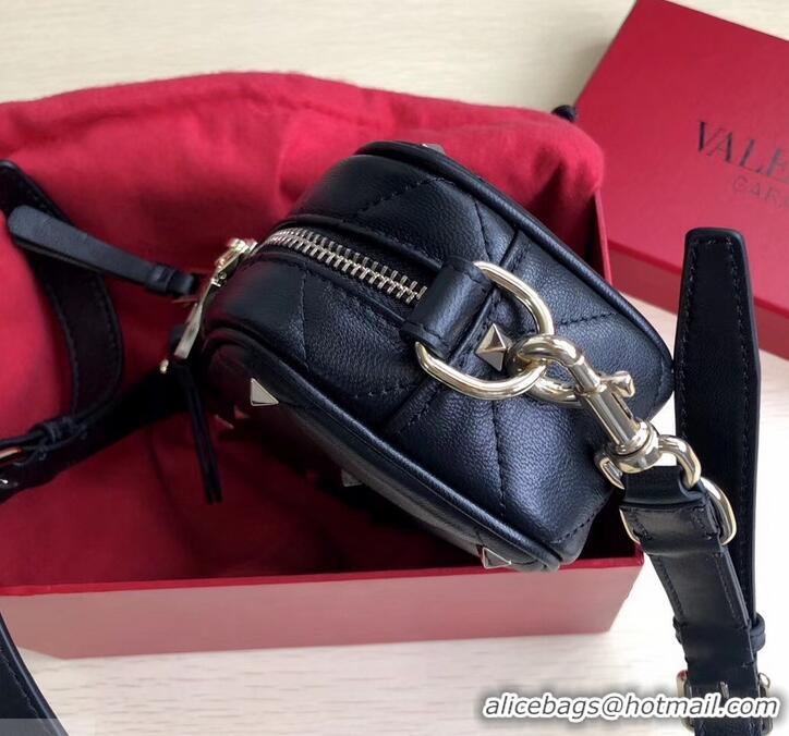 Popular Style Valentino Small Boomstud Crossbody Camera Case Bag 0103 Black 2019 