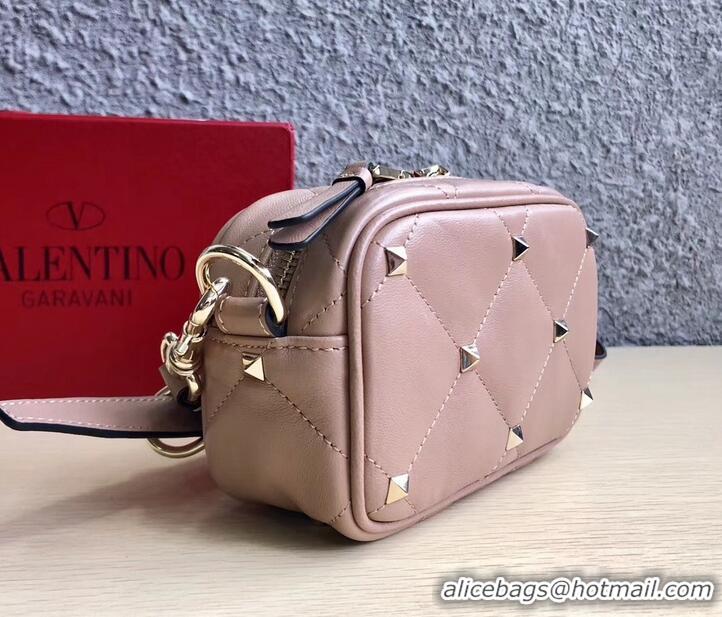 Good Quality Valentino Small Boomstud Crossbody Camera Case Bag 0103 Nude Pink 2019 