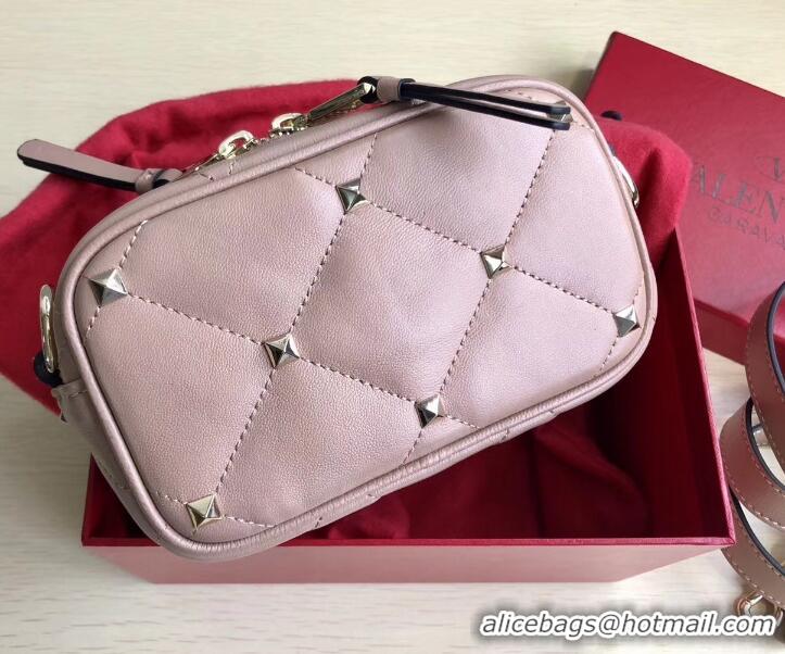 Good Quality Valentino Small Boomstud Crossbody Camera Case Bag 0103 Nude Pink 2019 