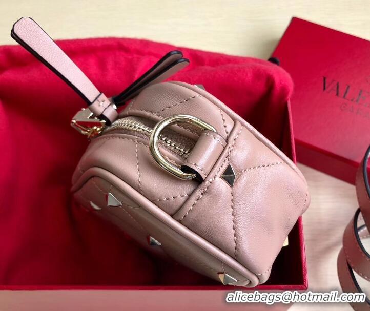 Good Quality Valentino Small Boomstud Crossbody Camera Case Bag 0103 Nude Pink 2019 