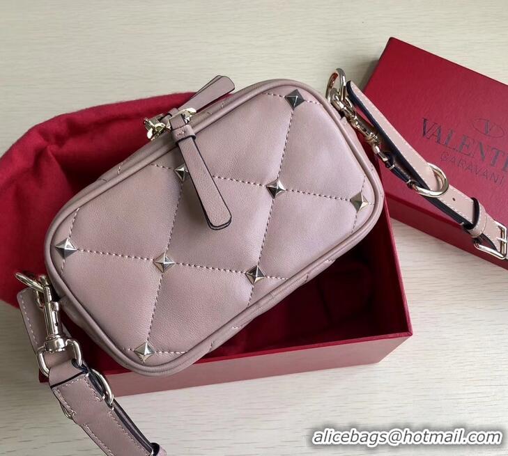 Good Quality Valentino Small Boomstud Crossbody Camera Case Bag 0103 Nude Pink 2019 