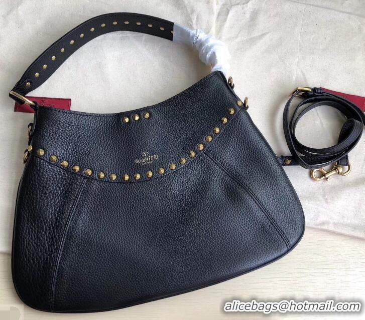 Top Quality Valentino Rockstud Shoulder Bag with Removable Strap 0118 Black 2019