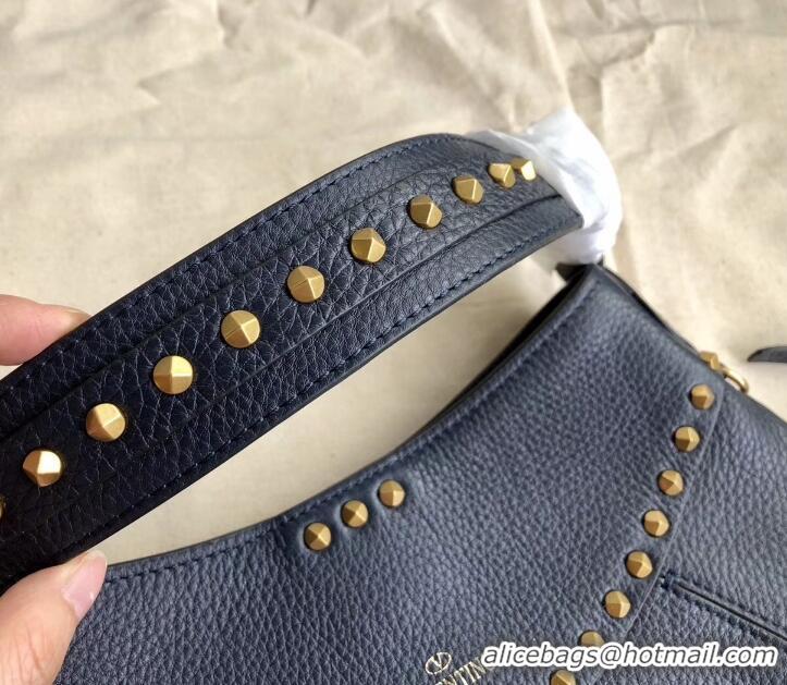 Well Crafted Valentino Rockstud Shoulder Bag with Removable Strap 0118 Dark Blue 2019