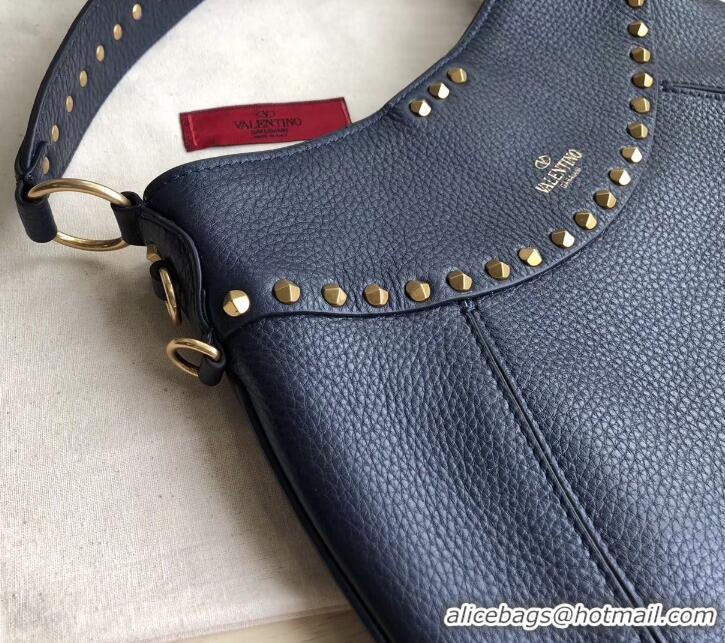 Well Crafted Valentino Rockstud Shoulder Bag with Removable Strap 0118 Dark Blue 2019