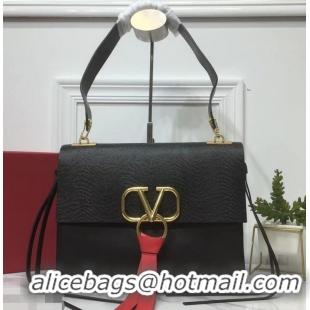 Top Quality Valentino Medium VRing Shoulder Bag Lizard Pattern 01188 Black 2019