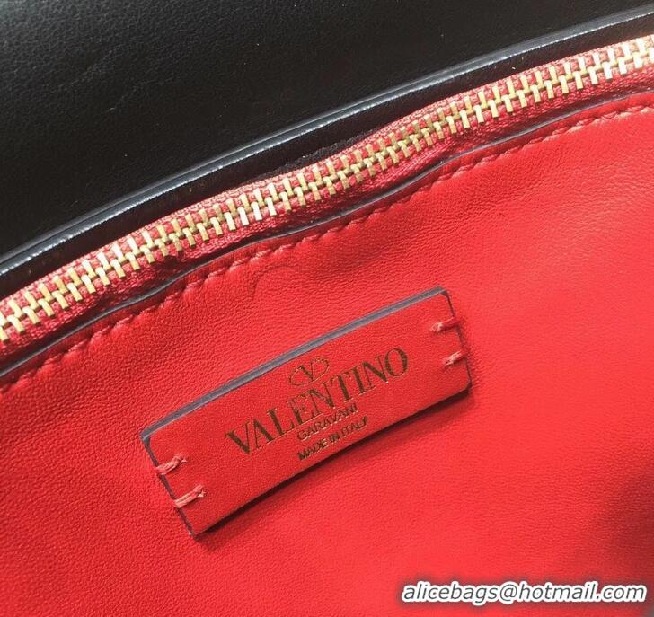 Top Quality Valentino Medium VRing Shoulder Bag Lizard Pattern 01188 Black 2019