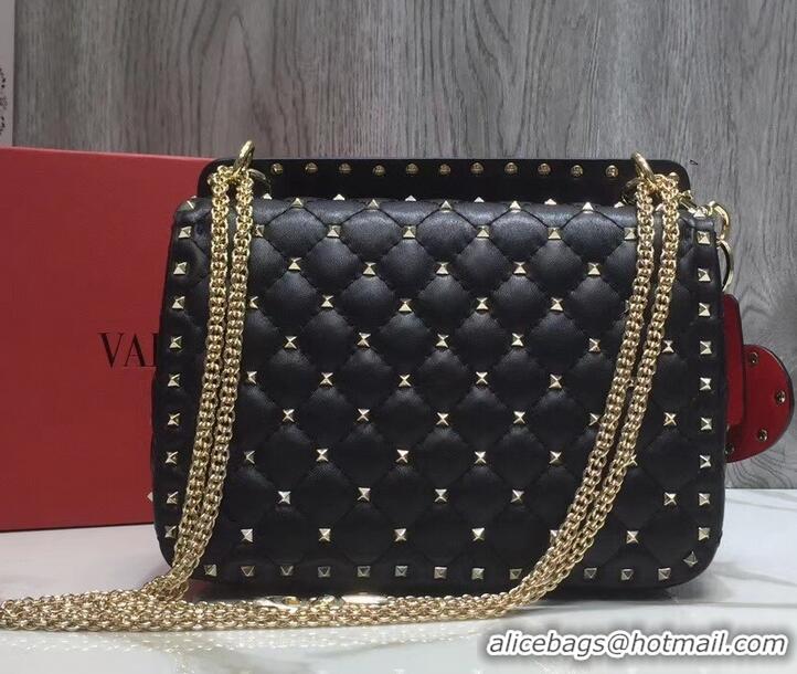 Fashion Valentino Printed Medium Rockstud Spike Chain Bag 01190 Black 2019