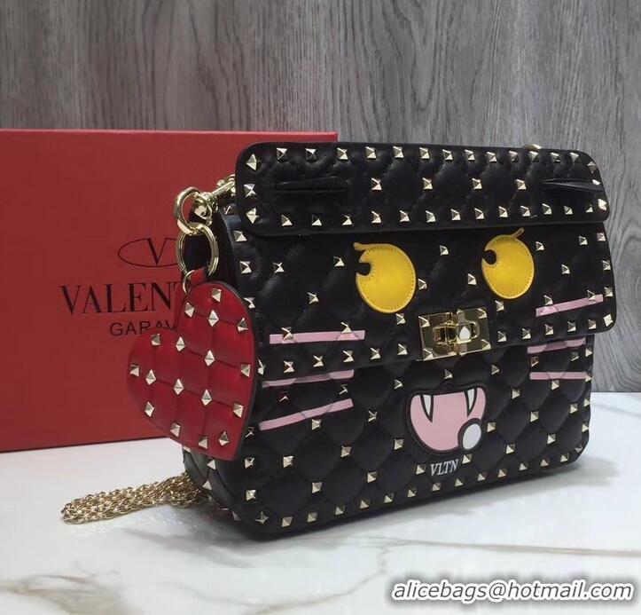 Fashion Valentino Printed Medium Rockstud Spike Chain Bag 01190 Black 2019