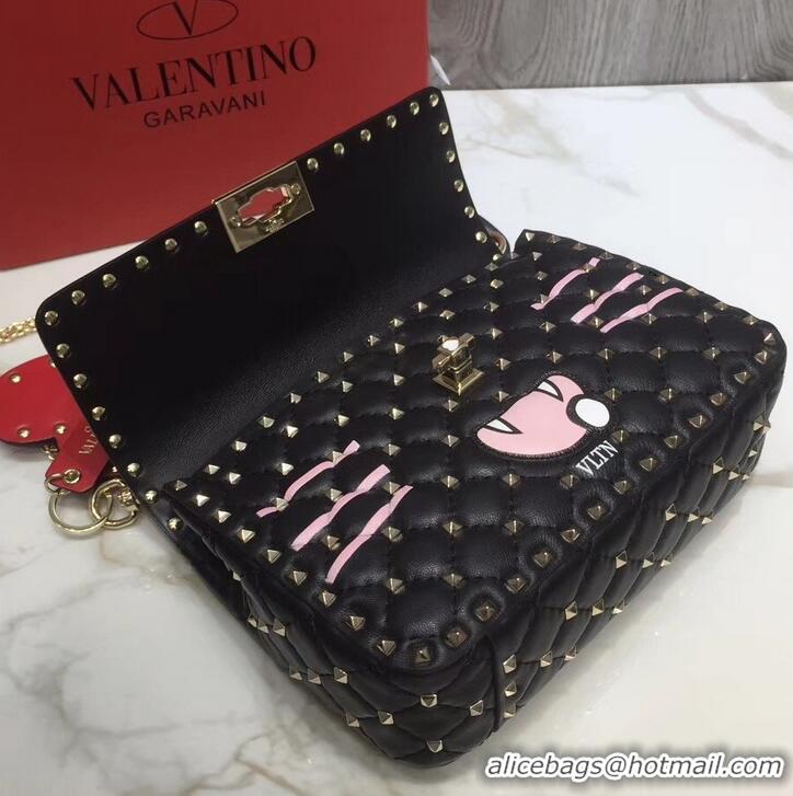 Fashion Valentino Printed Medium Rockstud Spike Chain Bag 01190 Black 2019