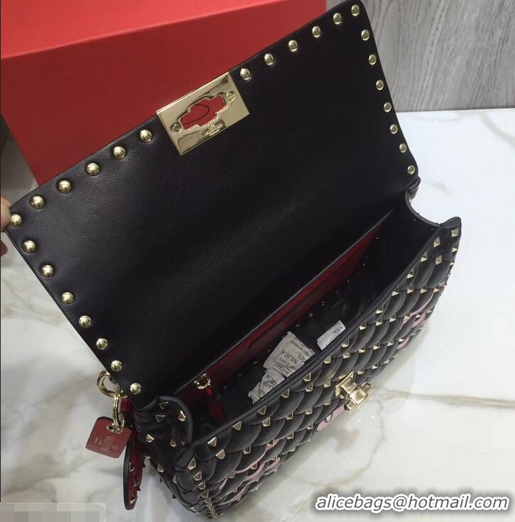 Fashion Valentino Printed Medium Rockstud Spike Chain Bag 01190 Black 2019