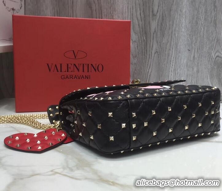 Fashion Valentino Printed Medium Rockstud Spike Chain Bag 01190 Black 2019