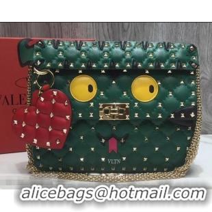 Luxury Valentino Printed Medium Rockstud Spike Chain Bag 01190 Green 2019