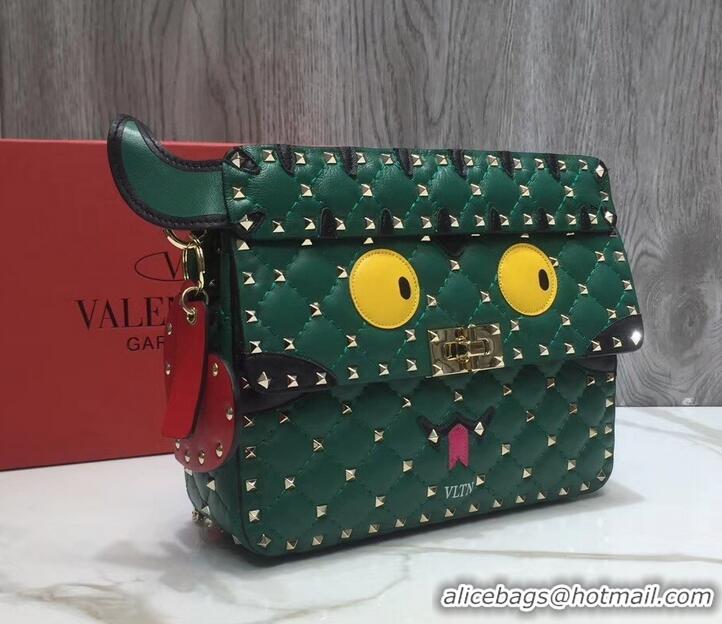 Luxury Valentino Printed Medium Rockstud Spike Chain Bag 01190 Green 2019